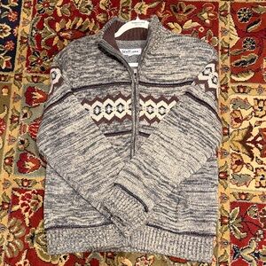 Gray and Brown Zip Up Sweater